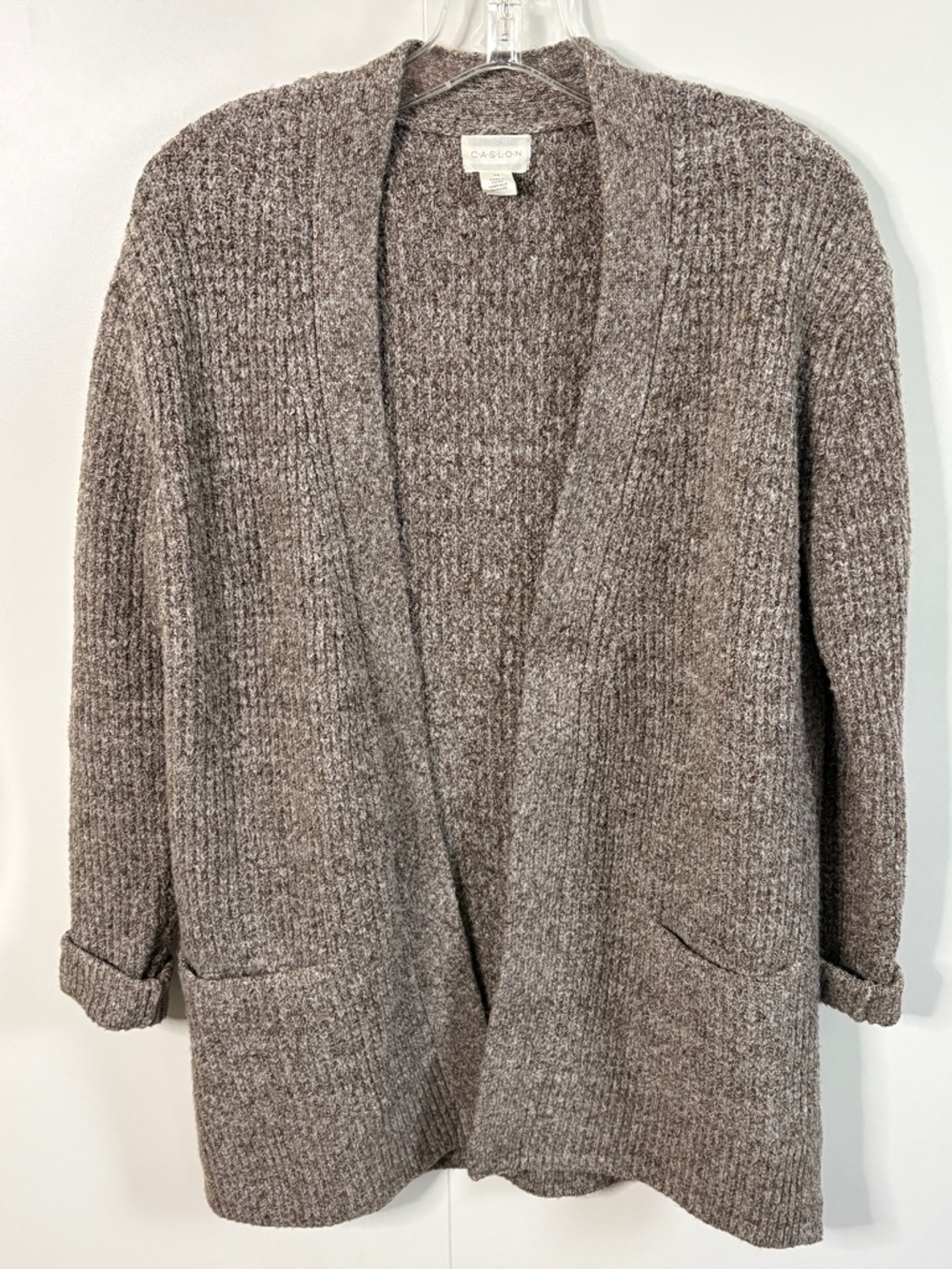 Caslon Taupe Ribbed Open-Front Cardigan | XS Oversized